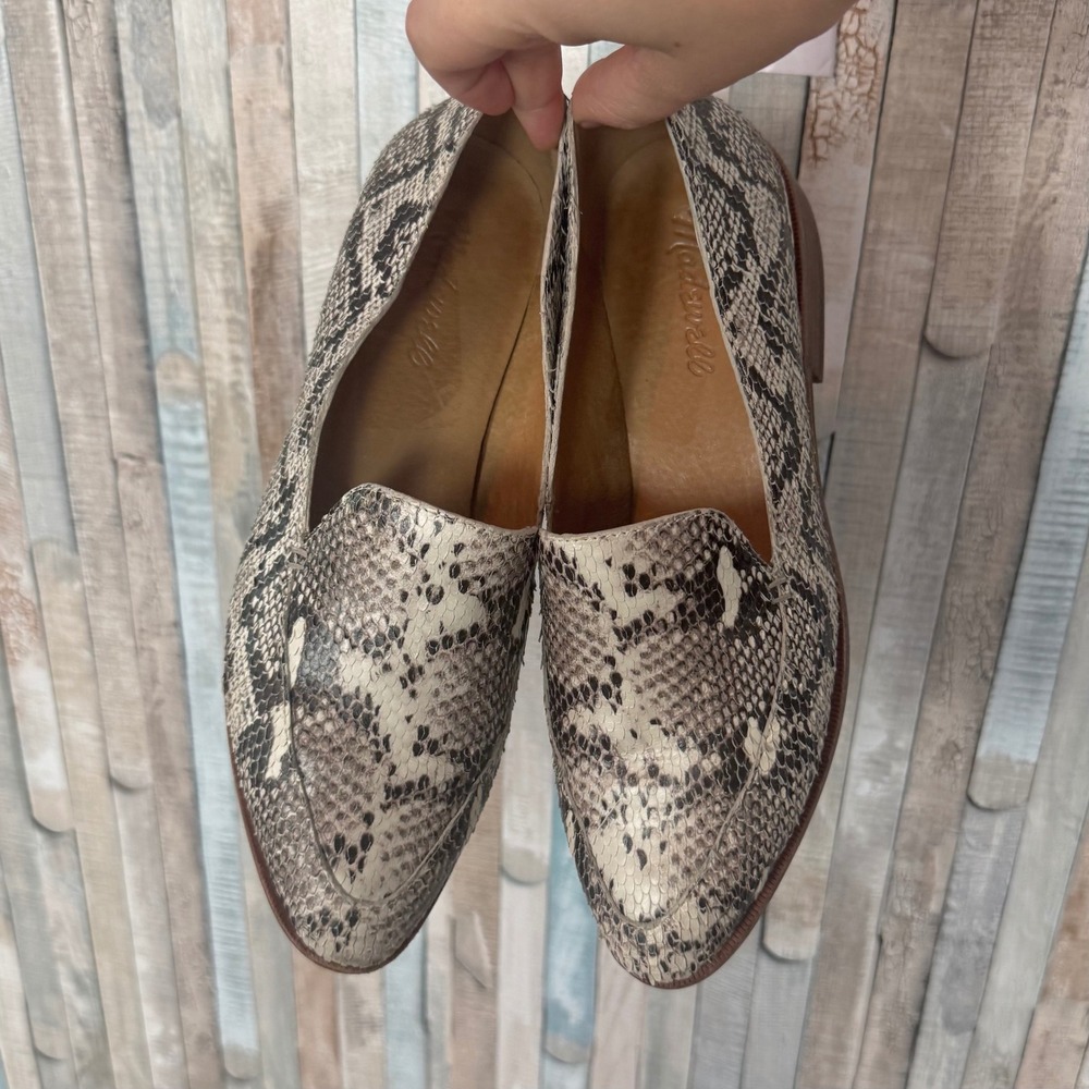 Madewell 8 Frances Loafer Stamped Snake Leather Almond Toe Slip On Shoes Python‎
